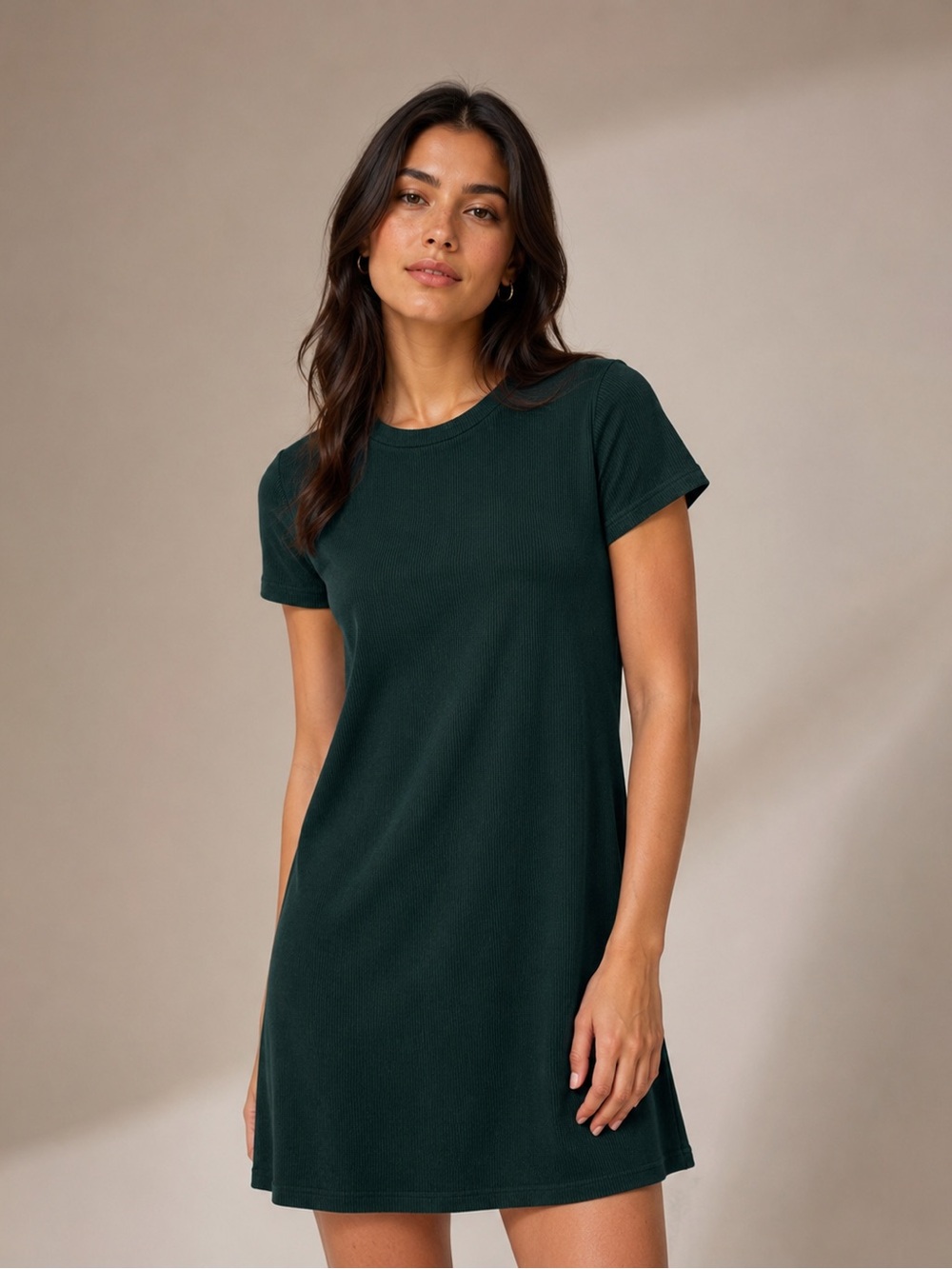 Women’s XS Dark Green Velvet-Like Ribbed A-Line Mini Dress